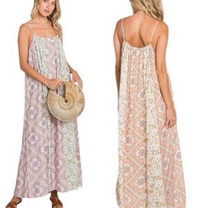 Gigio Bohemian Maxi Dress in Pink and Green Adjustable Straps NWT Size Large